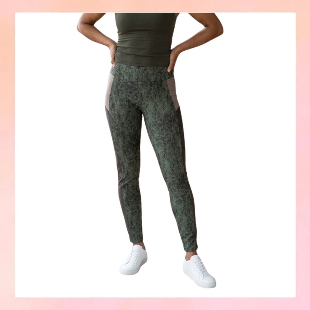 Logo Colorblock Leggings Olive Green Textured Suede Accent Size Medium